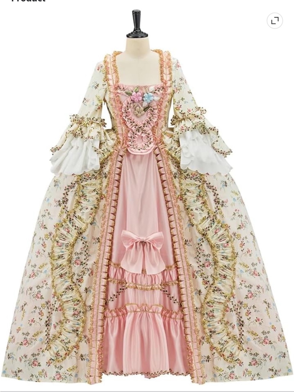 French Queen Costume Marie Antoinette Dress Floral 18th Century Victorian Rococo - Picture 12 of 15